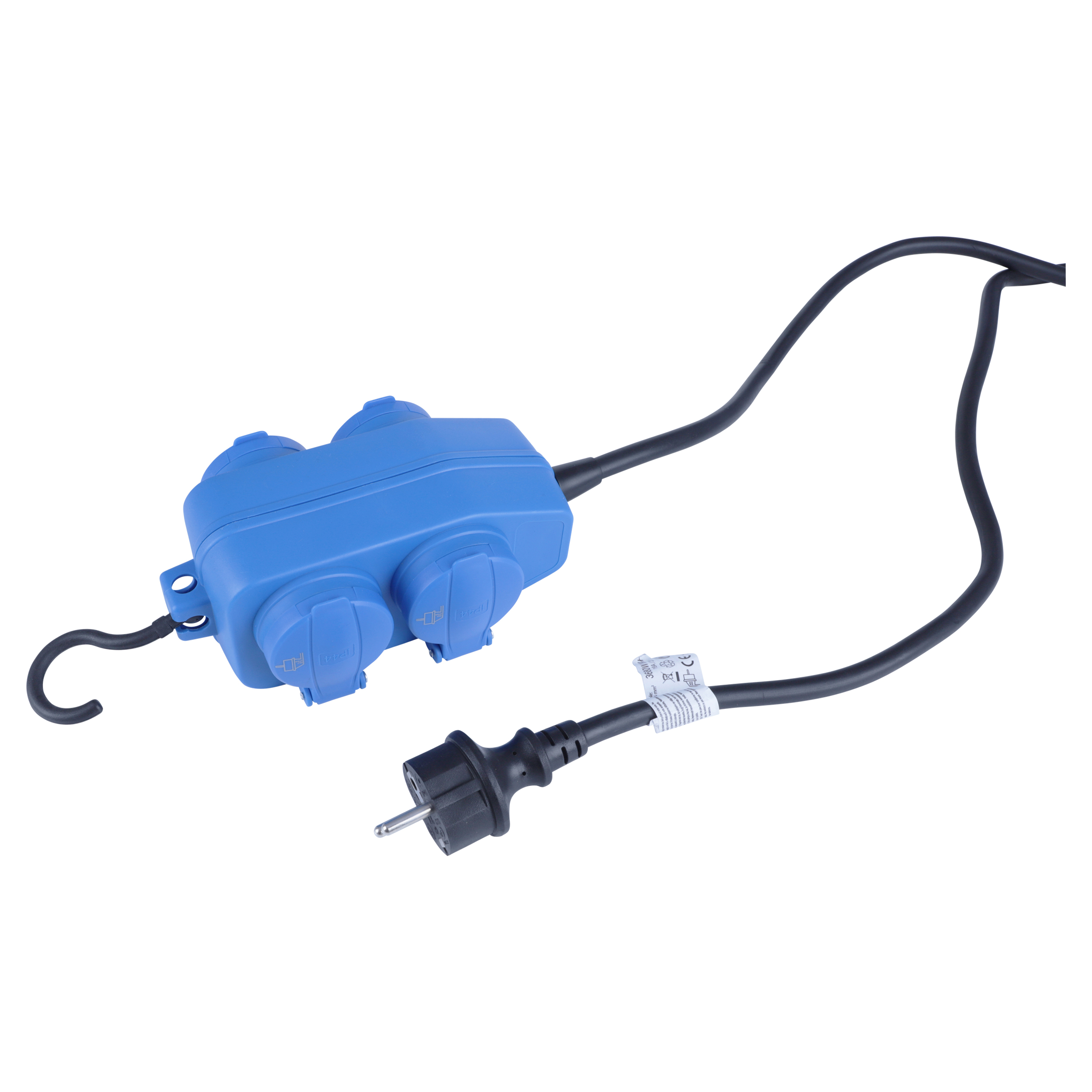Q-Link stekkerblok - 4-voudig - IP44 - 3 x 1.5 mm² - 5 m - blauw