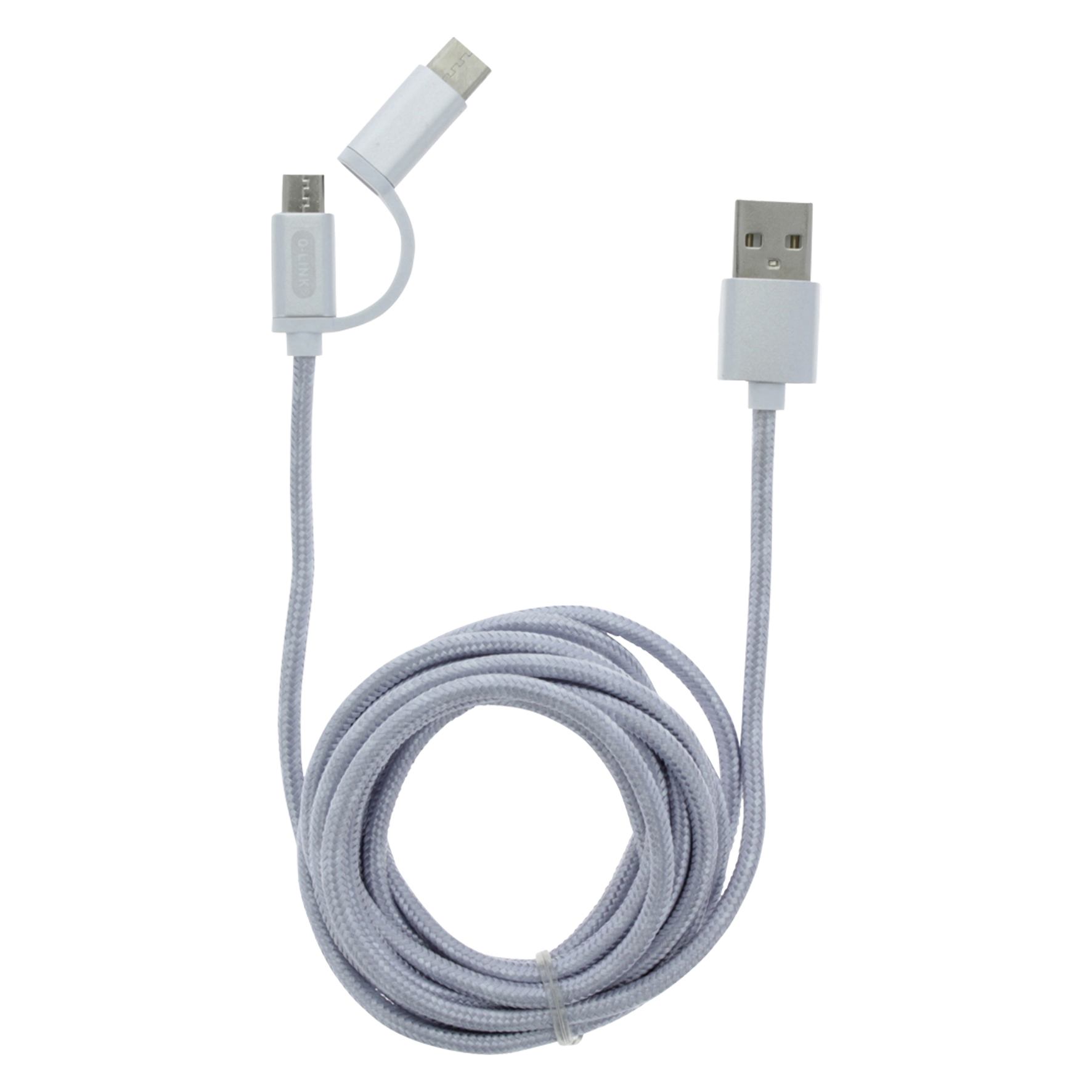 Q-Link datakabel - USB/Micro USB/type-C - textiel - 2 m - zilver