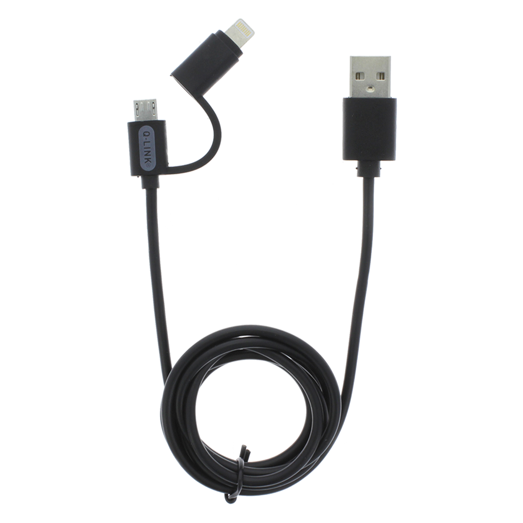 Q-Link datakabel - USB/iPhone/micro USB - PVC - 1 m - zwart