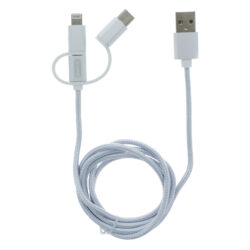 Q-Link datakabel - USB - USB-C/iPhone/micro USB - textiel - 1 m - zilver