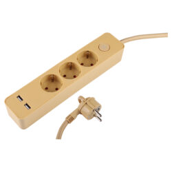 Q-Link stekkerdoos - 3-voudig - plat - randaarde - 2 x USB - 3 x 1.5 mm² - 1.5 m - textiel - metalic