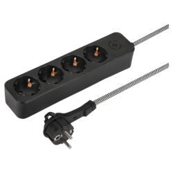 Q-Link stekkerdoos - 4-voudig - plat - randaarde - 3 x 1.5 mm² - 1.5 m - textiel - zwart
