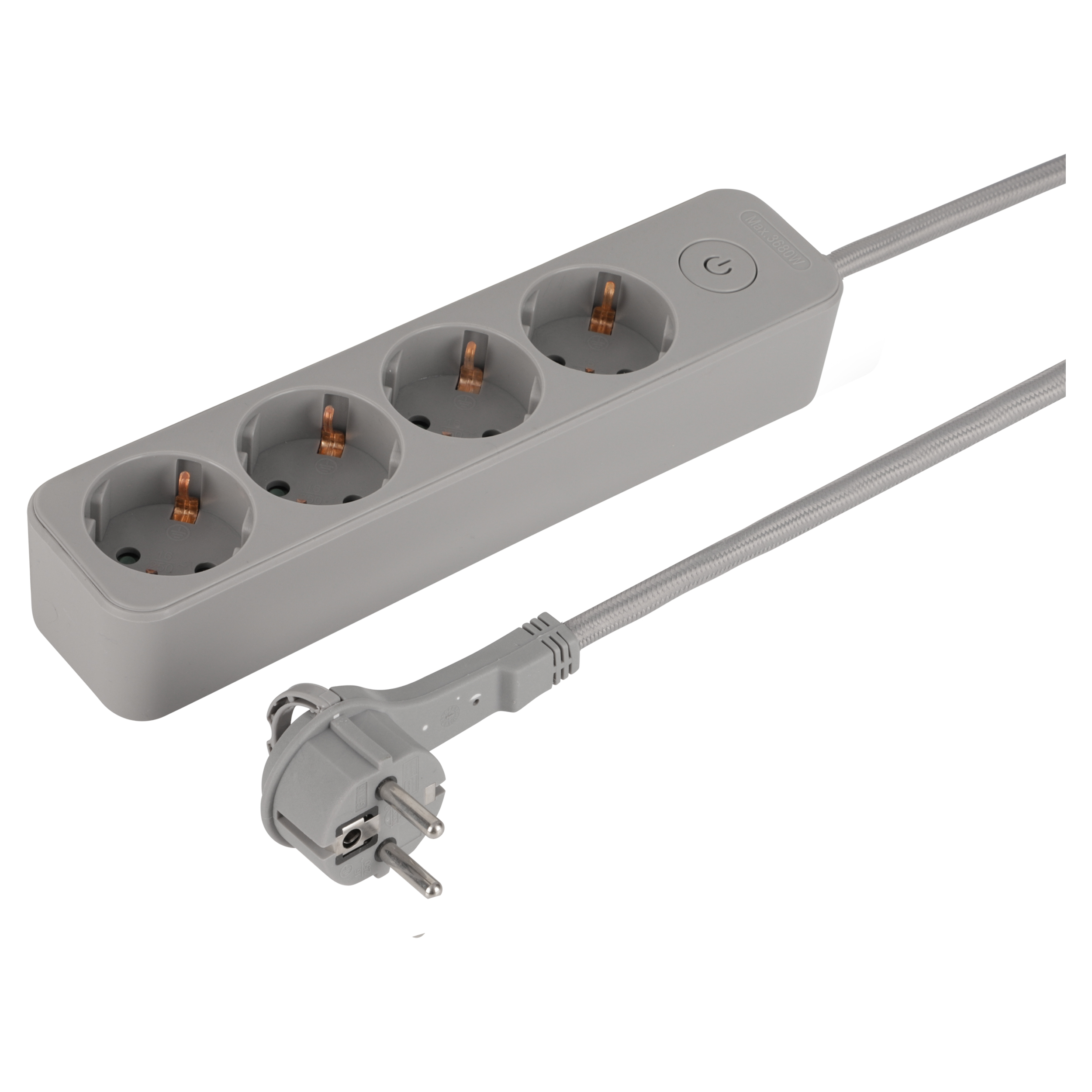 Q-Link stekkerdoos - 4-voudig - plat - randaarde - 3 x 1.5 mm² - 1.5 m - textiel - grijs