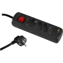 Q-Link stekkerdoos - 4-voudig - 2 x euro - 2 x randaarde - met schakelaar - 3 x 1.5 mm² - 1.5 m - zwart