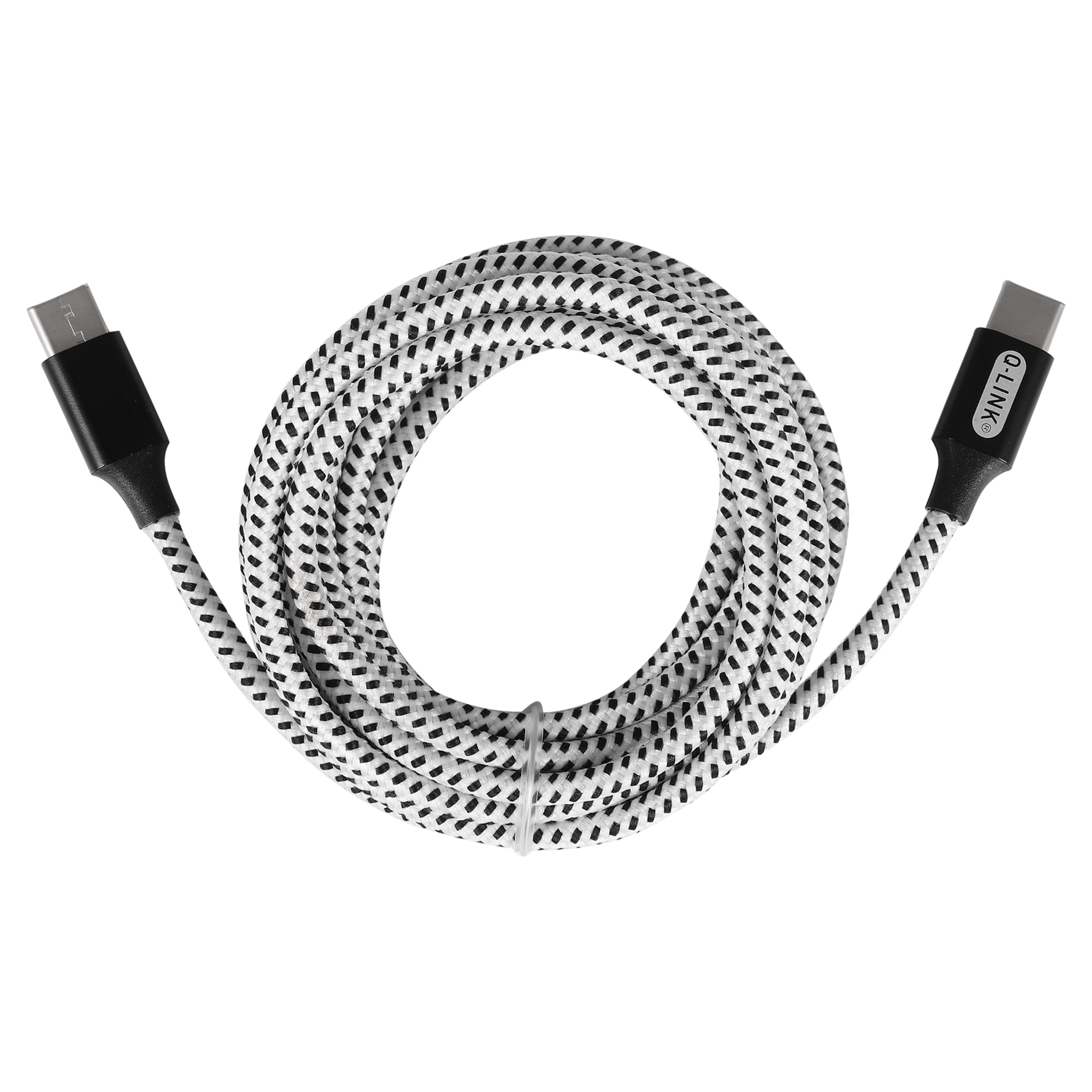 Q-Link datakabel - type-C/type-C - 2 m - textiel - zwart/wit