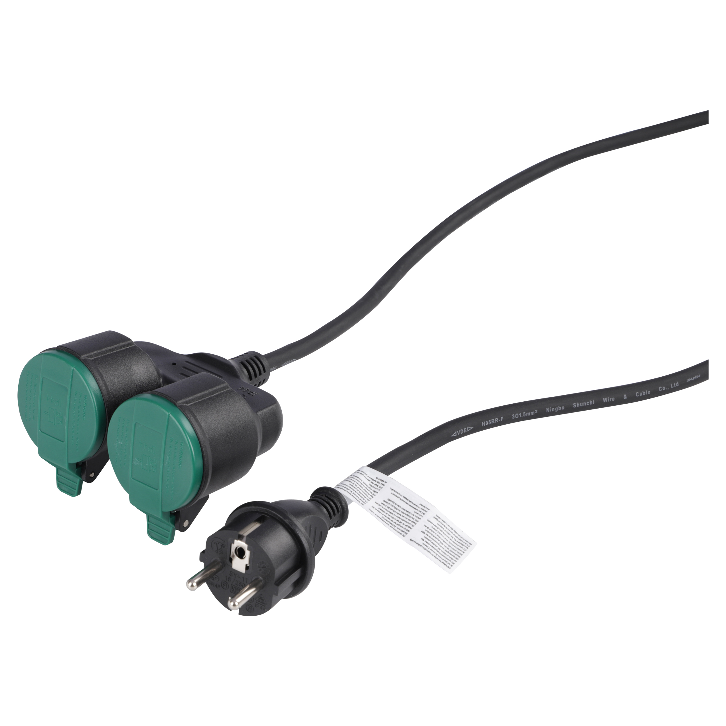 Q-Link verlengkabel - 2 x randaarde - spatwaterdicht (IP44) - 3 x 1.5 mm² - 5 m - rubber - zwart