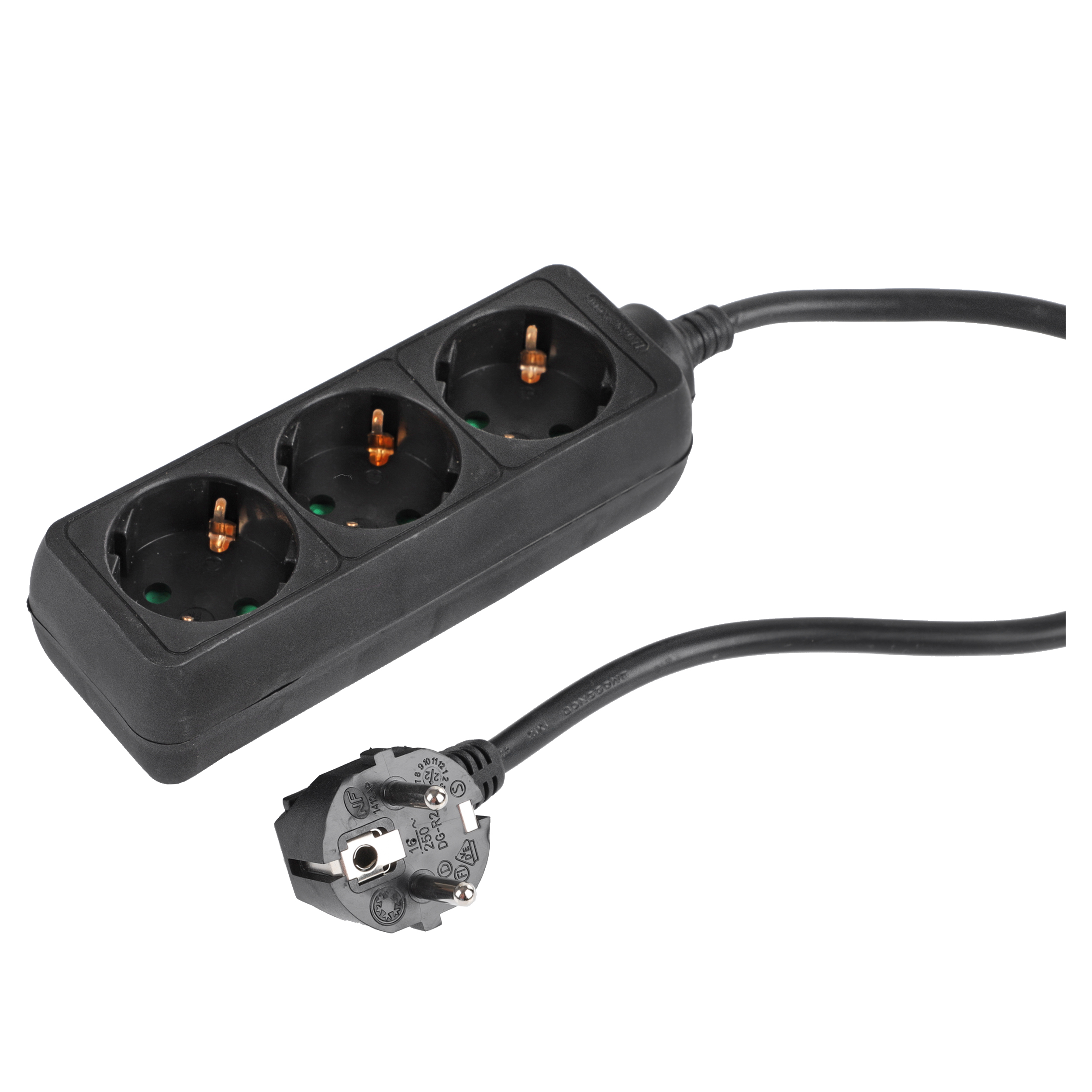 Q-Link stekkerdoos - 3-voudig - randaarde - 3 x 1.5 mm² - 3 m - zwart