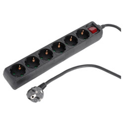 Q-Link stekkerdoos - 6-voudig - randaarde - met schakelaar - 3 x 1.5 mm² - 1.5 m - zwart
