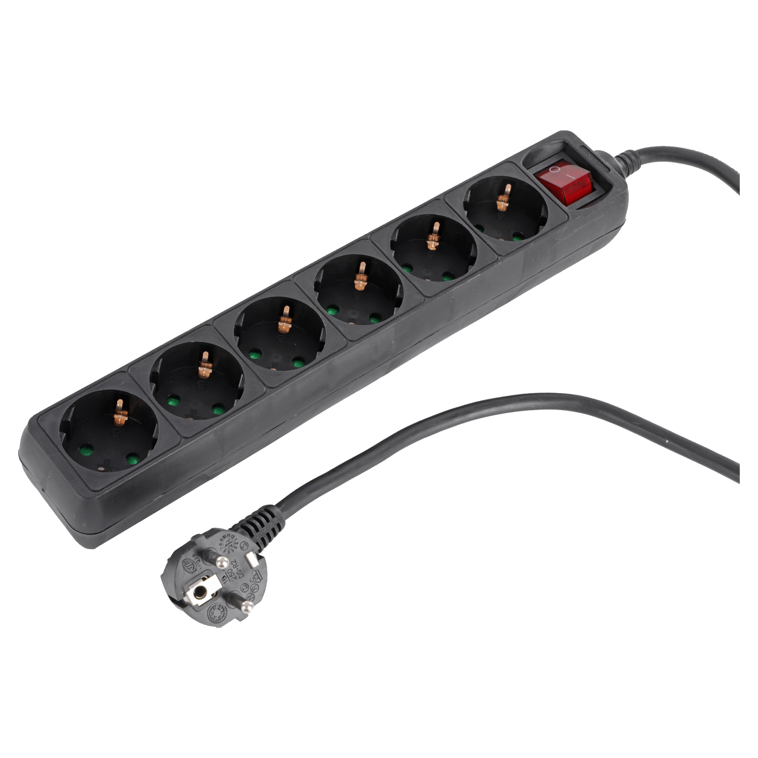Q-Link stekkerdoos - 6-voudig - randaarde - met schakelaar - 3 x 1.5 mm² - 1.5 m - zwart