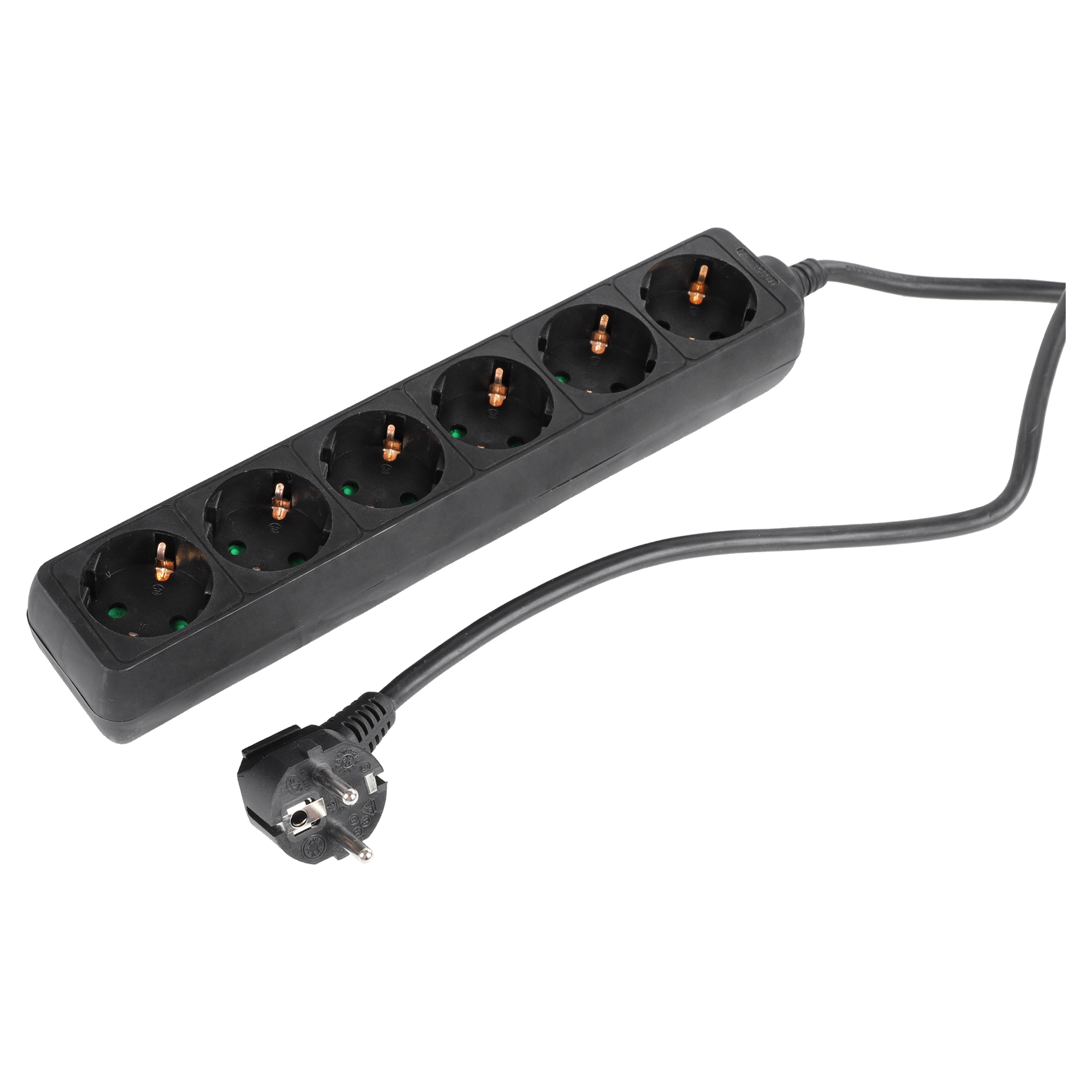 Q-Link stekkerdoos - 6-voudig - randaarde - 3 x 1.5 mm² - 5 m - zwart