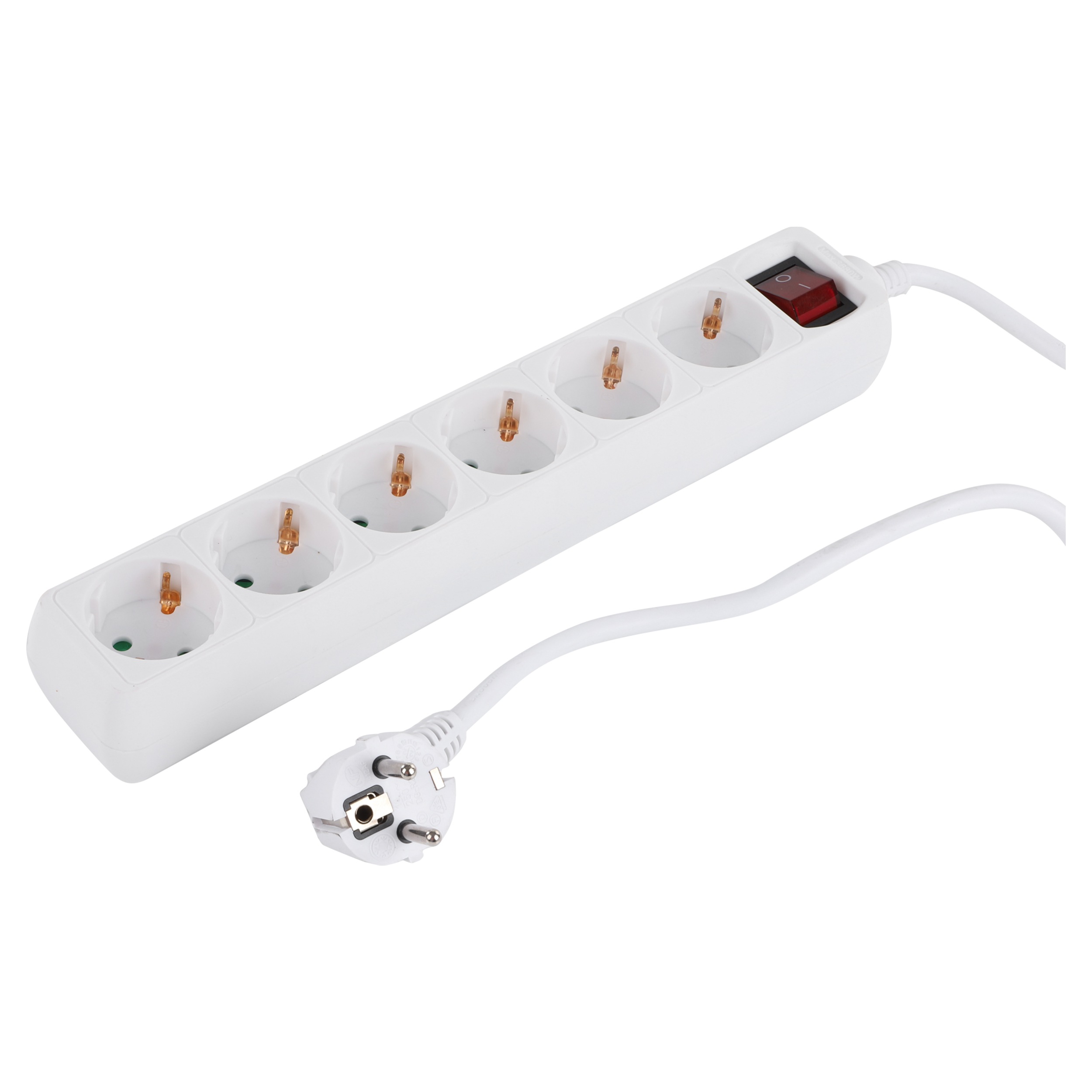 Q-Link stekkerdoos - 6-voudig - randaarde - met schakelaar - 3 x 1.5 mm² - 5 m - wit