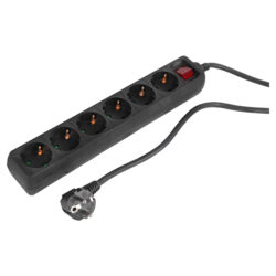 Q-Link stekkerdoos - 6-voudig - randaarde - met schakelaar - 3 x 1.5 mm² - 5 m - zwart
