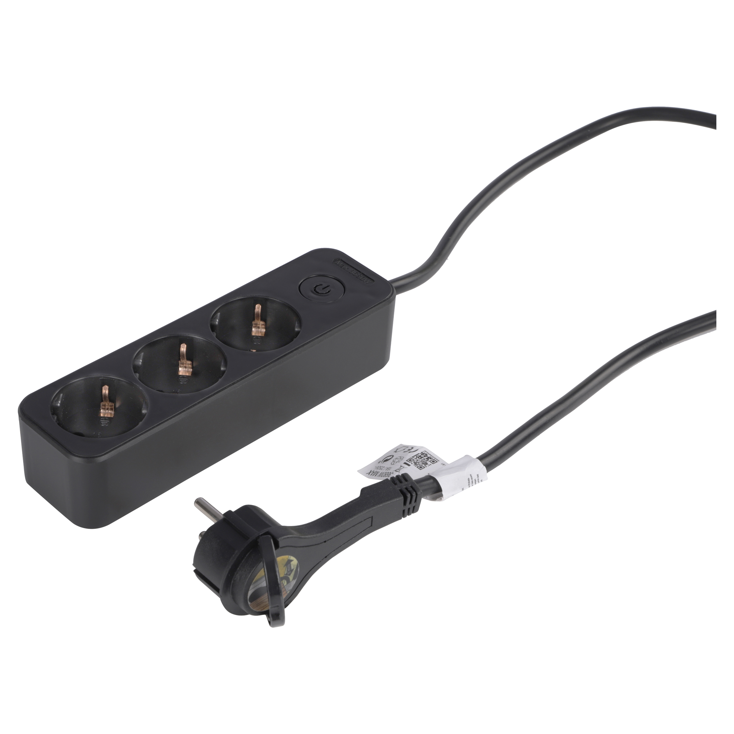 Q-Link stekkerdoos - 3-voudig - met schakelaar - plat - 3 x 1.5 mm² - 1.5 m - PVC - zwart
