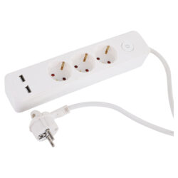Q-Link stekkerdoos - 3-voudig - met schakelaar - plat - USB A/A - 3 x 1.5 mm² - 1.5 m - PVC - wit