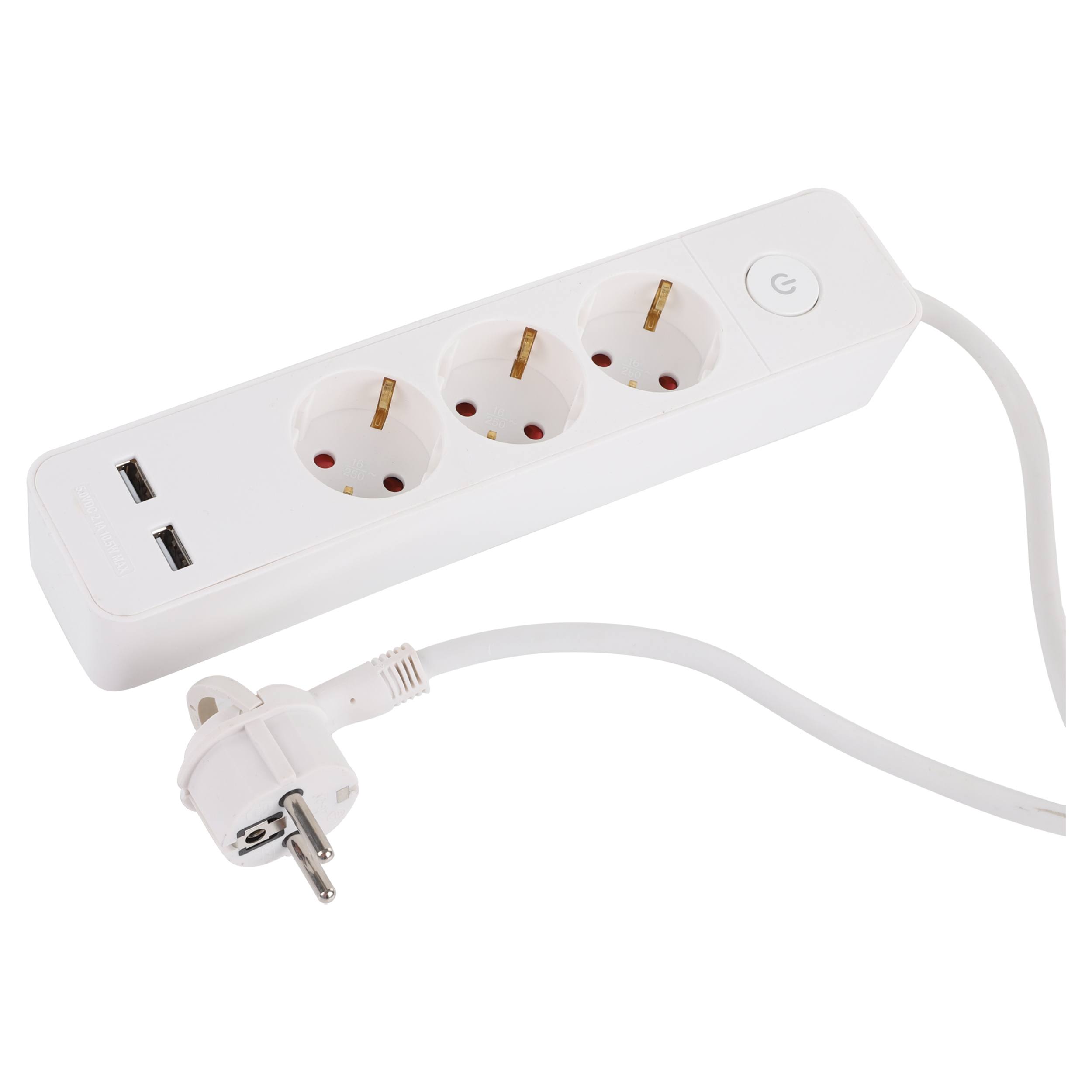 Q-Link stekkerdoos - 3-voudig - met schakelaar - plat - USB A/A - 3 x 1.5 mm² - 1.5 m - PVC - wit