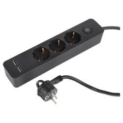 Q-Link stekkerdoos - 3-voudig - met schakelaar - plat - USB A/A - 3 x 1.5 mm² - 1.5 m - PVC - zwart
