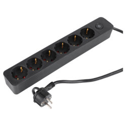Q-Link stekkerdoos - 6-voudig - met schakelaar - plat - 3 x 1.5 mm² - 1.5 m - PVC - zwart