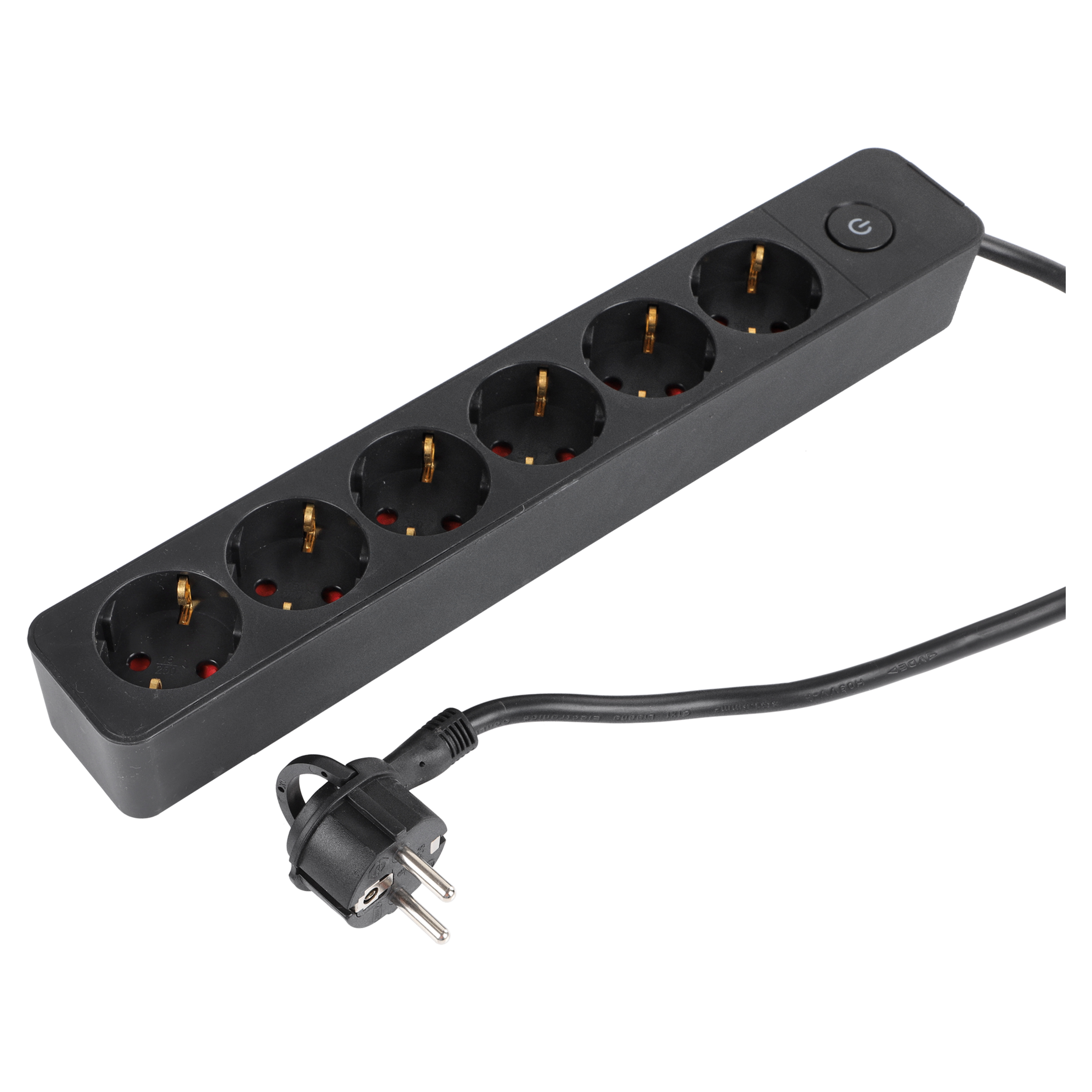Q-Link stekkerdoos - 6-voudig - met schakelaar - plat - 3 x 1.5 mm² - 1.5 m - PVC - zwart