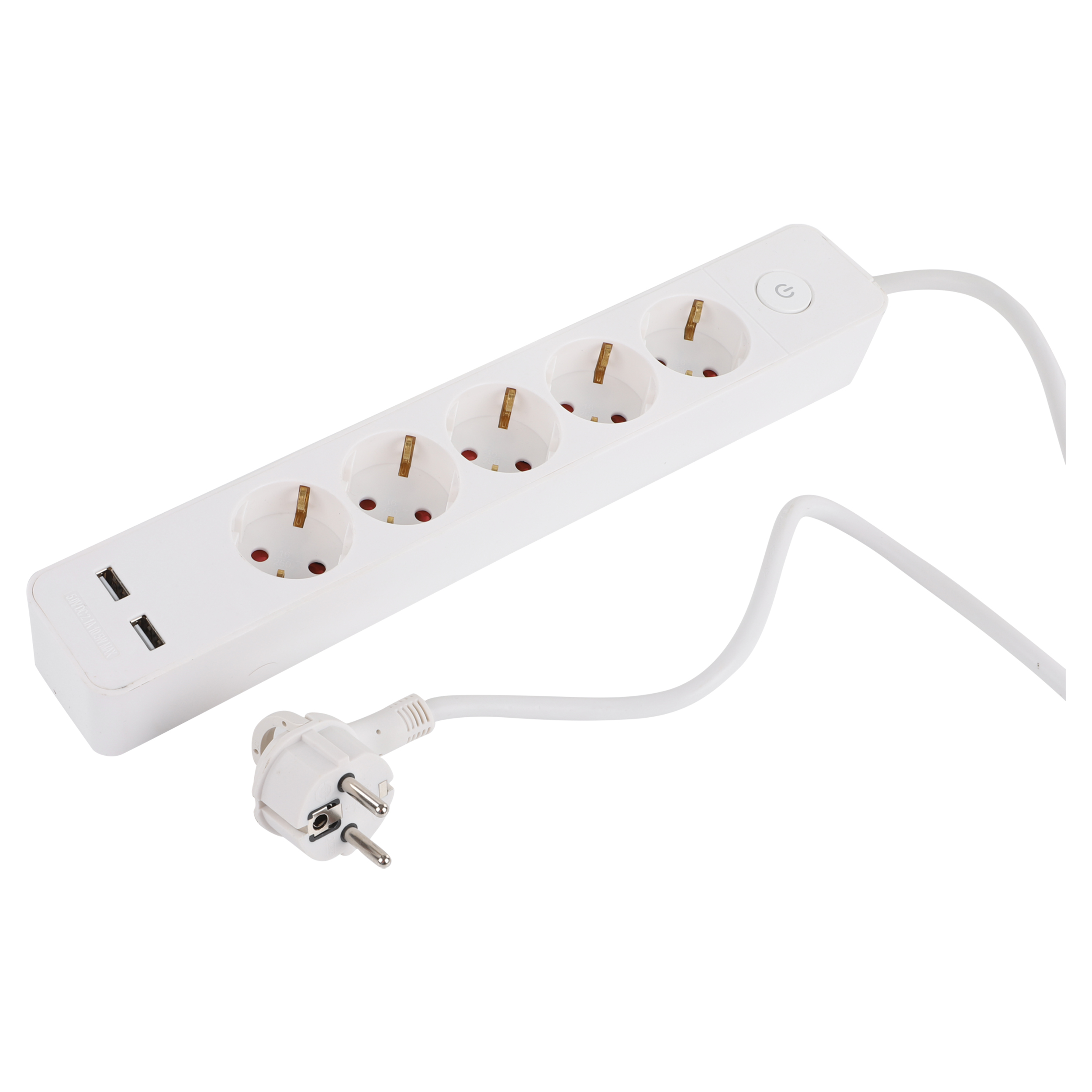 Q-Link stekkerdoos - 5-voudig - met schakelaar - plat - USB A/A - 3 x 1.5 mm² - 2.5 m - PVC - wit