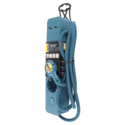 Q-Link stekkerdoos - 3-voudig - randaarde - plat - 2 x USB - 3 x 1.5 mm² - 1.5 m - textiel - blauw - Afbeelding 2