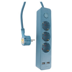Q-Link stekkerdoos - 3-voudig - randaarde - plat - 2 x USB - 3 x 1.5 mm² - 1.5 m - textiel - blauw - Afbeelding 4