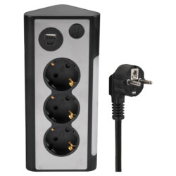 Q-Link stekkerdoos - 3-voudig - randaarde - 1 x USB-A 1 x USB-C - met LED lamp - 3 x 1.5 mm² - 1.5 m - RVS-look/zwart - Afbeelding 2