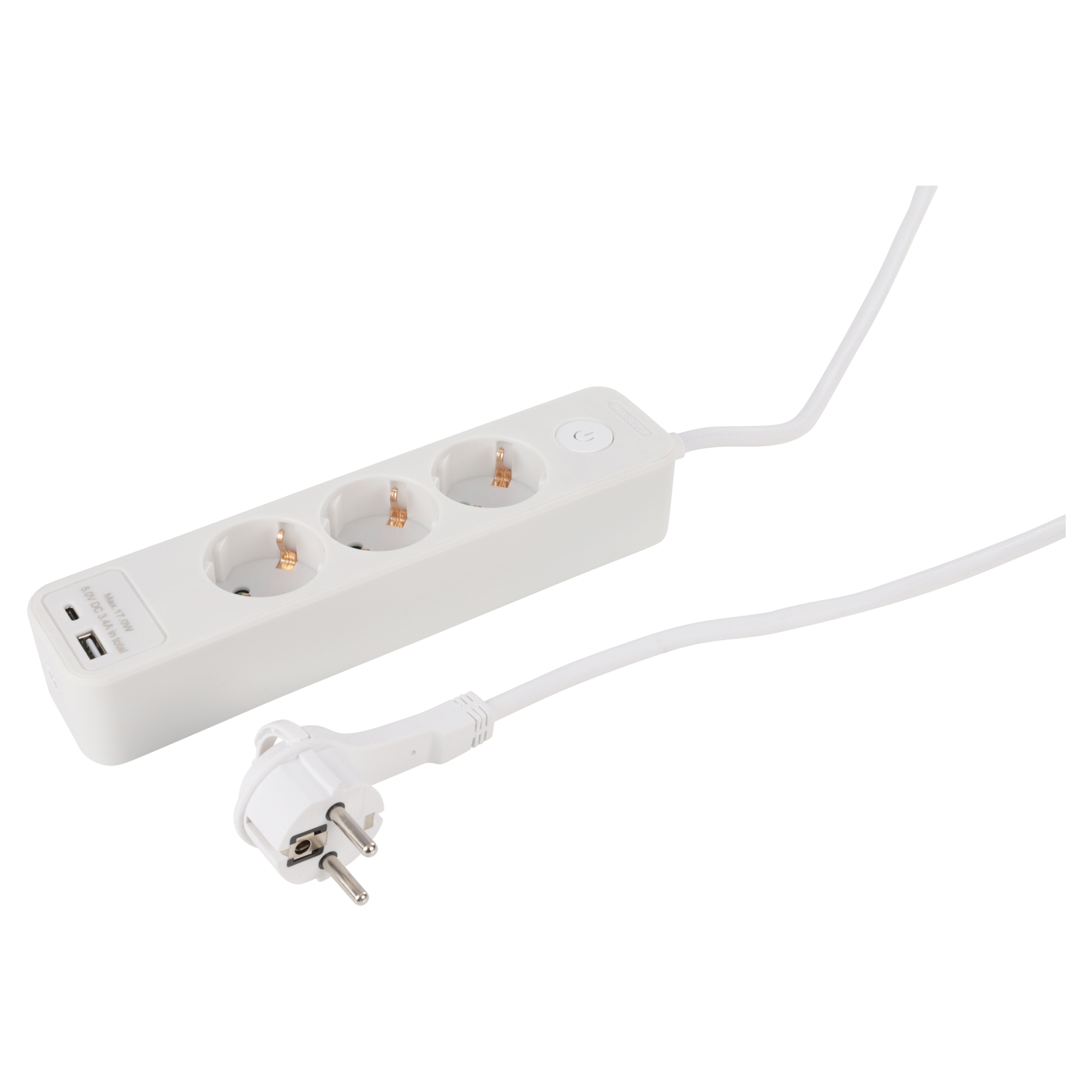 Q-Link stekkerdoos - 3-voudig - randaarde - met platte stekker - USB A/C - 3 x 1.5 mm² - 1.5 m - wit