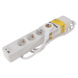Q-Link stekkerdoos - 5-voudig - randaarde - met platte stekker - USB A/C - 3 x 1.5 mm² - 1.5 m - wit - Afbeelding 2