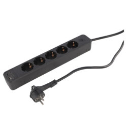 Q-Link stekkerdoos - 5-voudig - randaarde - met platte stekker - USB A/C - 3 x 1.5 mm² - 1.5 m - zwart