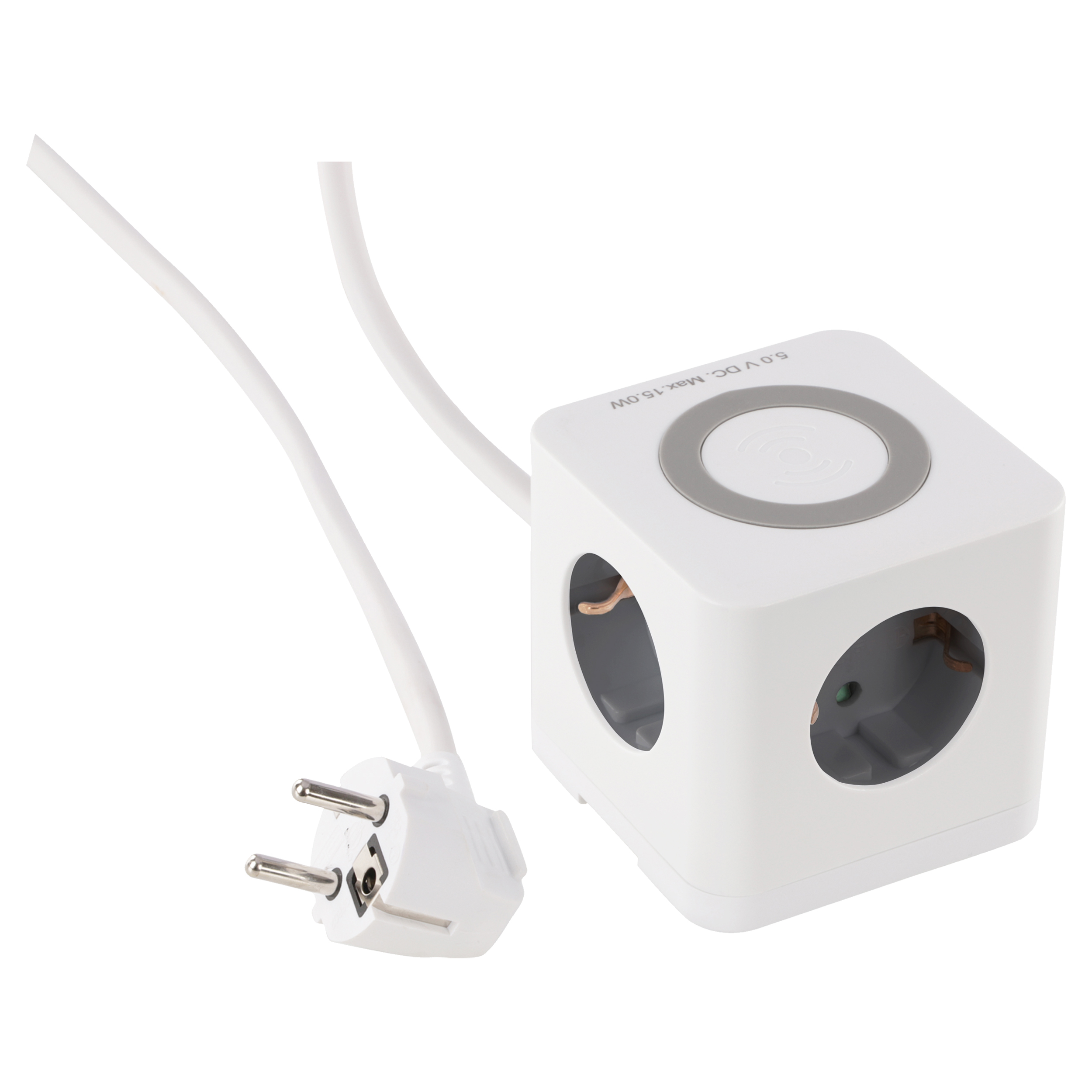 Q-Link stekkerdoos - cube - 3-voudig - randaarde - 2 x USB-A/1 x USB-C - 3 x 1.5 mm² - 1.5 m - wit/grijs