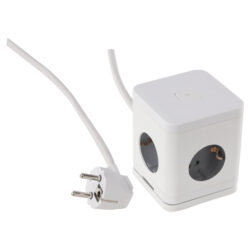 Q-Link stekkerdoos - cube - 4-voudig - randaarde - 2 x USB-A/1 x USB-C - 3 x 1.5 mm² - 1.5 m - wit/grijs