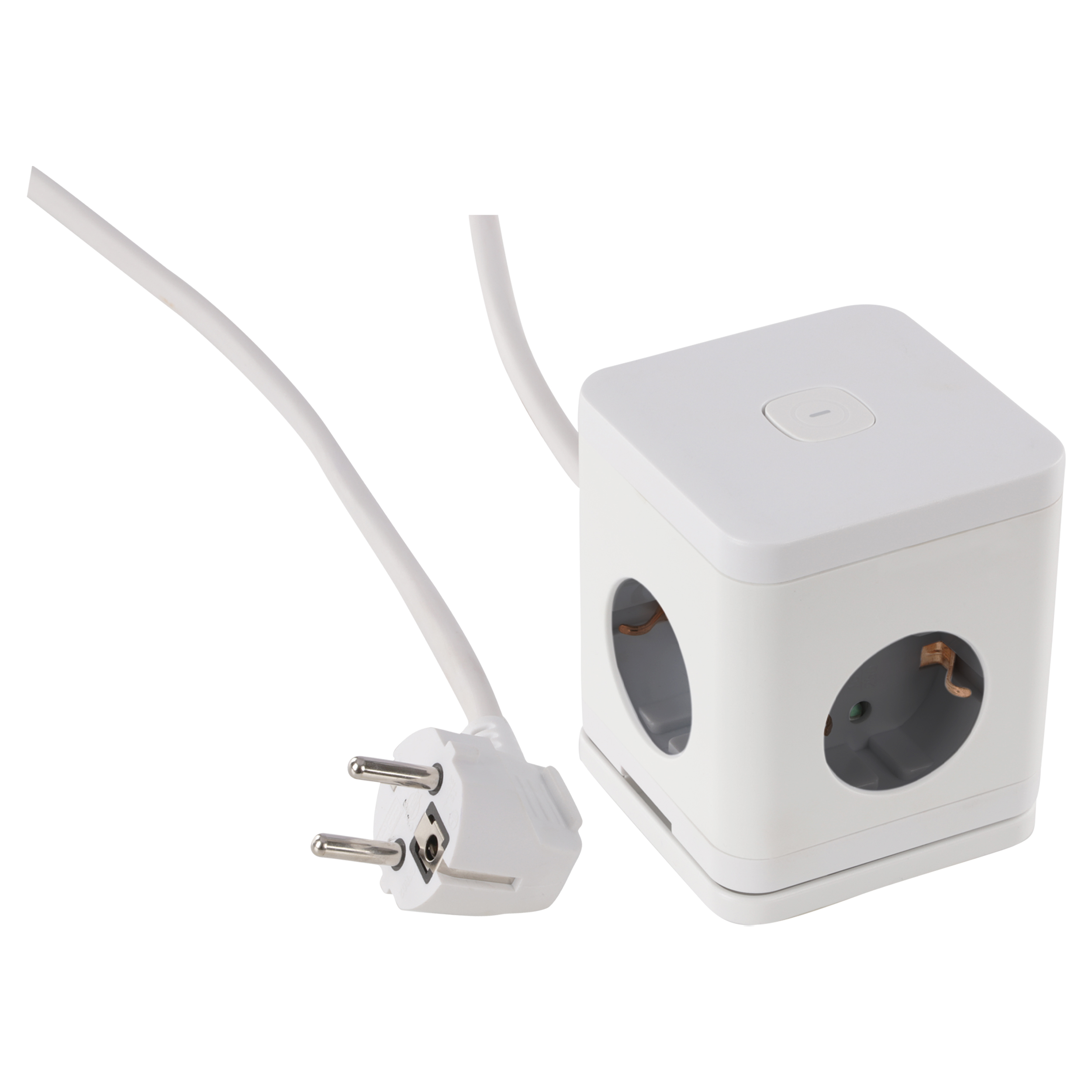 Q-Link stekkerdoos - cube - 4-voudig - randaarde - 2 x USB-A/1 x USB-C - 3 x 1.5 mm² - 1.5 m - wit/grijs