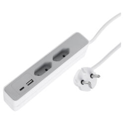 Q-Link stekkerdoos - sofa - 2 x euro - USB A/C - met platte stekker - 2 m - wit/grijs - Afbeelding 4