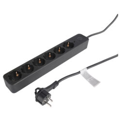 Q-Link stekkerdoos - 6-voudig - randaarde - met overspanningsbeveiliging - plat - met schakelaar - 3 x 1.5 mm² - 1.5 m - zwart