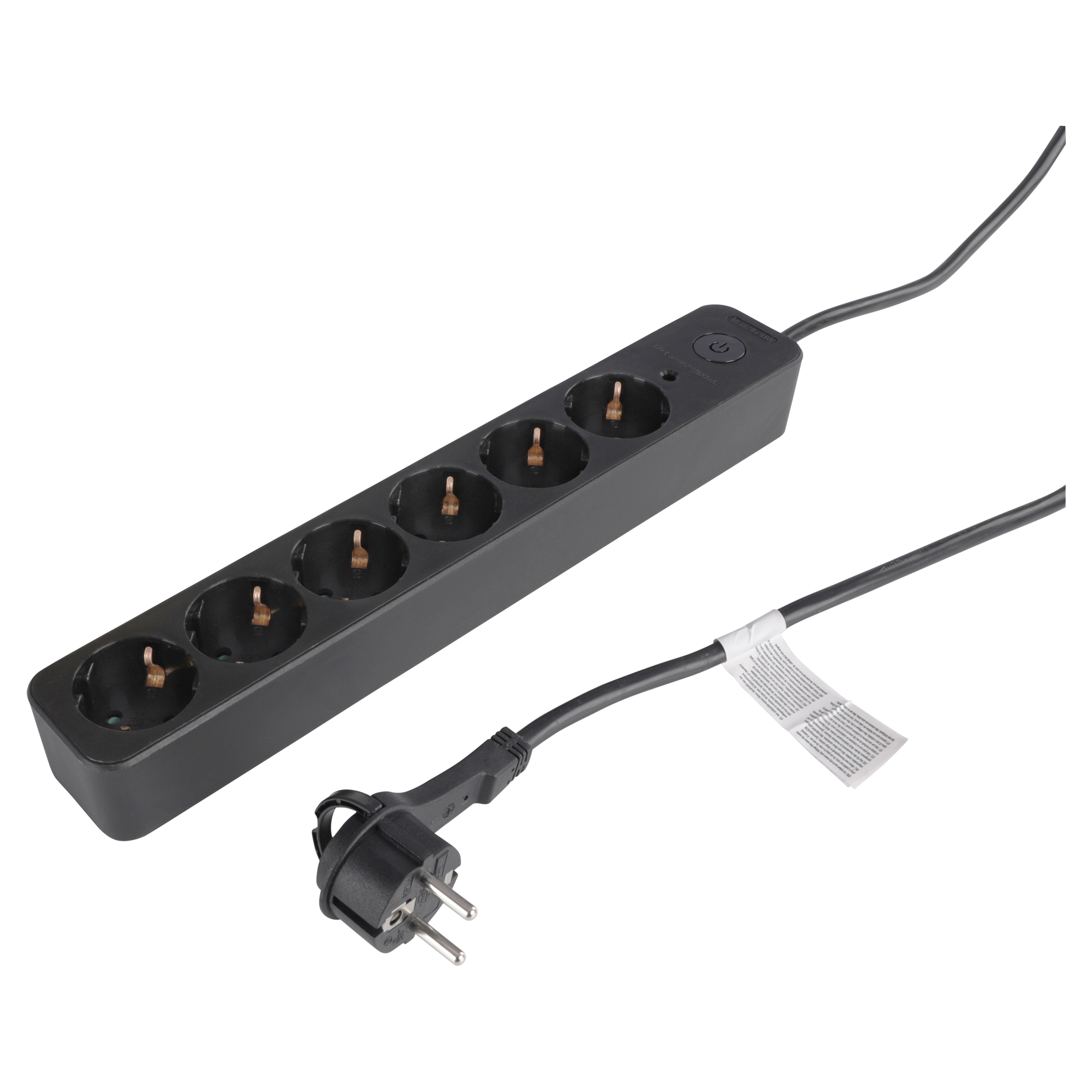 Q-Link stekkerdoos - 6-voudig - randaarde - met overspanningsbeveiliging - plat - met schakelaar - 3 x 1.5 mm² - 1.5 m - zwart