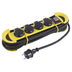 Q-Link stekkerdoos - 4-voudig - randaarde - CM-system - IP44 - 3 x 1.5 mm² - 5 m - geel/zwart