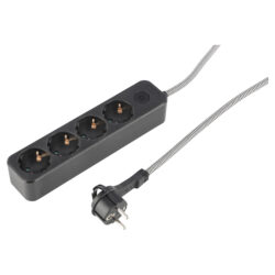 Q-Link stekkerdoos - 4-voudig - randaarde - plat - 3 x 1.5 mm² - 3 m - textiel - zwart/wit