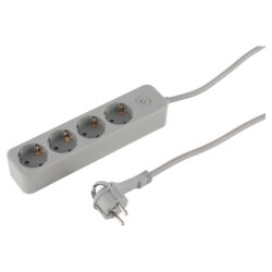 Q-Link stekkerdoos - 4-voudig - randaarde - plat - 3 x 1.5 mm² - 3 m - textiel - grijs