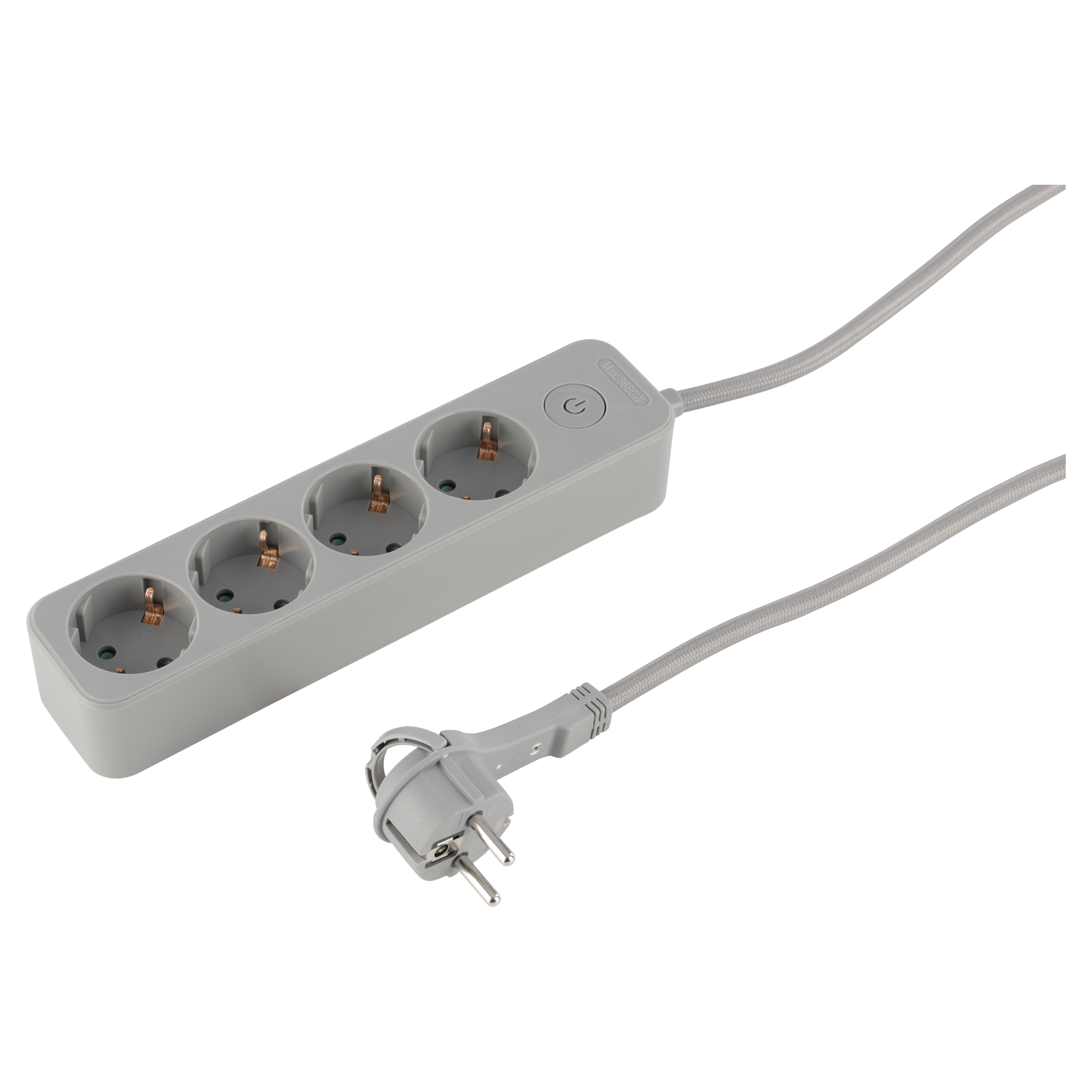 Q-Link stekkerdoos - 4-voudig - randaarde - plat - 3 x 1.5 mm² - 3 m - textiel - grijs
