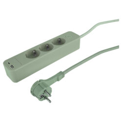 Q-Link stekkerdoos - 3-voudig - randaarde - plat - USB A/C - 1.5 m - 3 x 1.5 mm² - textiel - groen